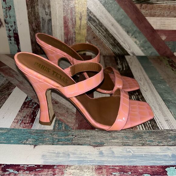 Paris Texas Embossed Leather Two Strap Heels Pink/Orange EUC SZ 6 - Picture 5 of 9